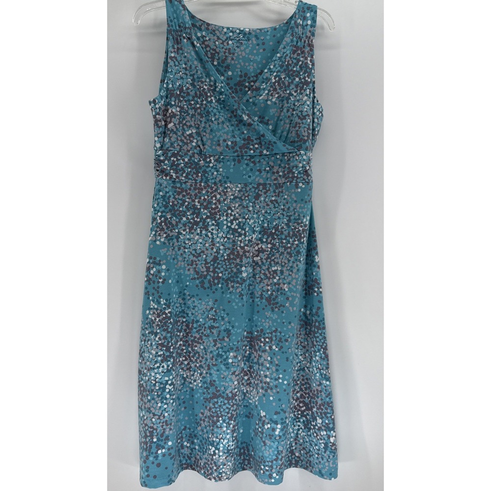 Eddie Bauer Blue Polka Dot Sleeveless Faux Wrap Sun‎ Dress Womens Size Medium M